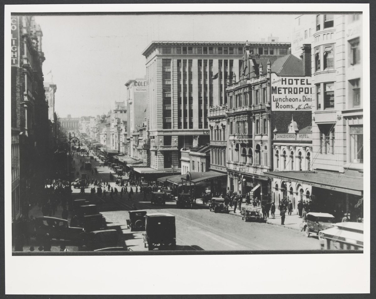 Elevated view looking east along Bourke Street towards Coles Variety Store in Deva House Melbourne Store No. 4, Melbourne City (1930)