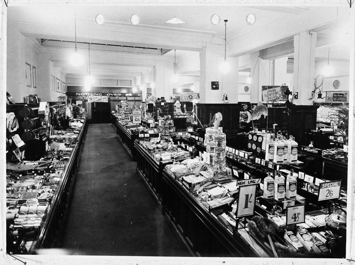 Panelled counters displaying hardware and gardening products at Prahran Coles Variety Store No. 2 (1930–35)
