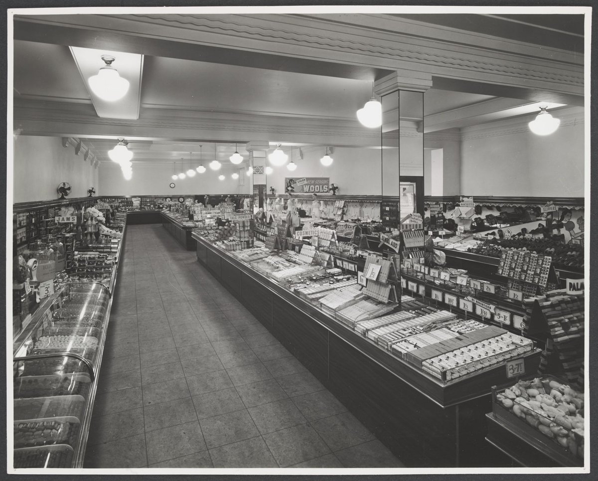 Interior of store showing counters with toiletries and confectionery in Richmond Coles Variety Store No. 9 (1947)