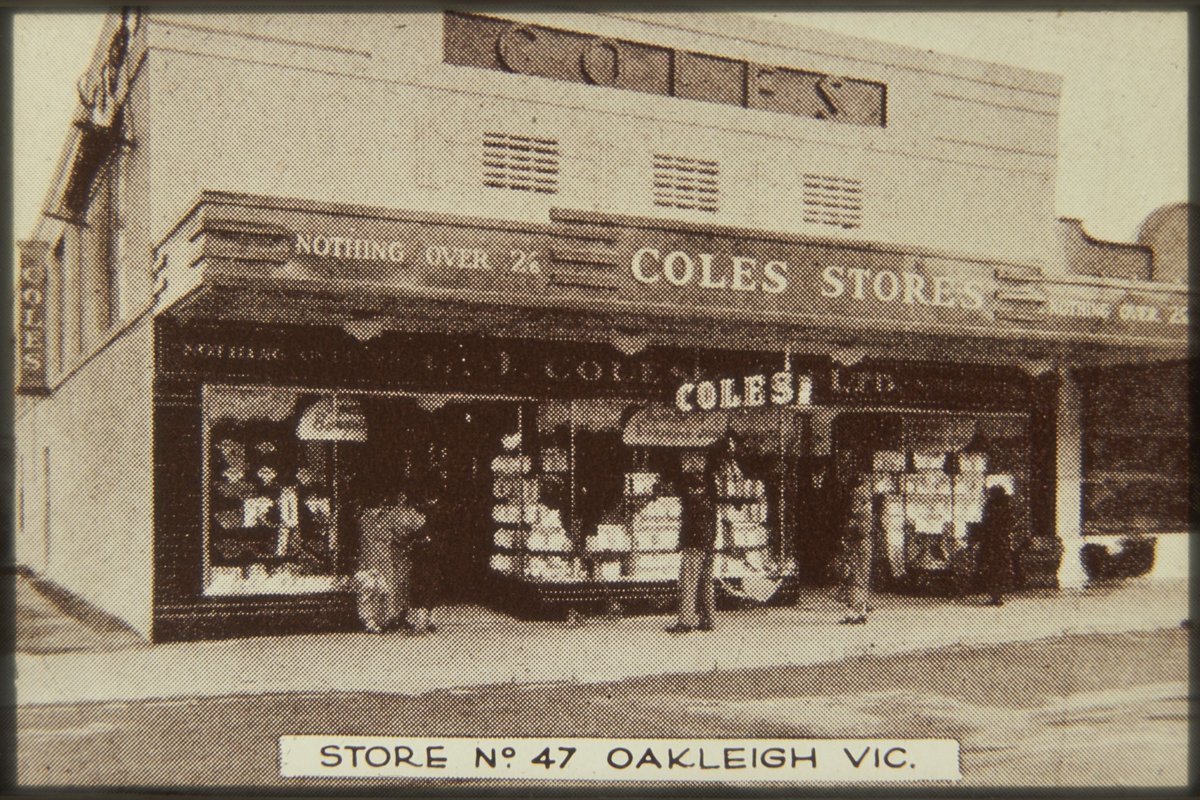 Copy of published photo of the exterior front of the Oakleigh Coles Store No. 47 (1930s)