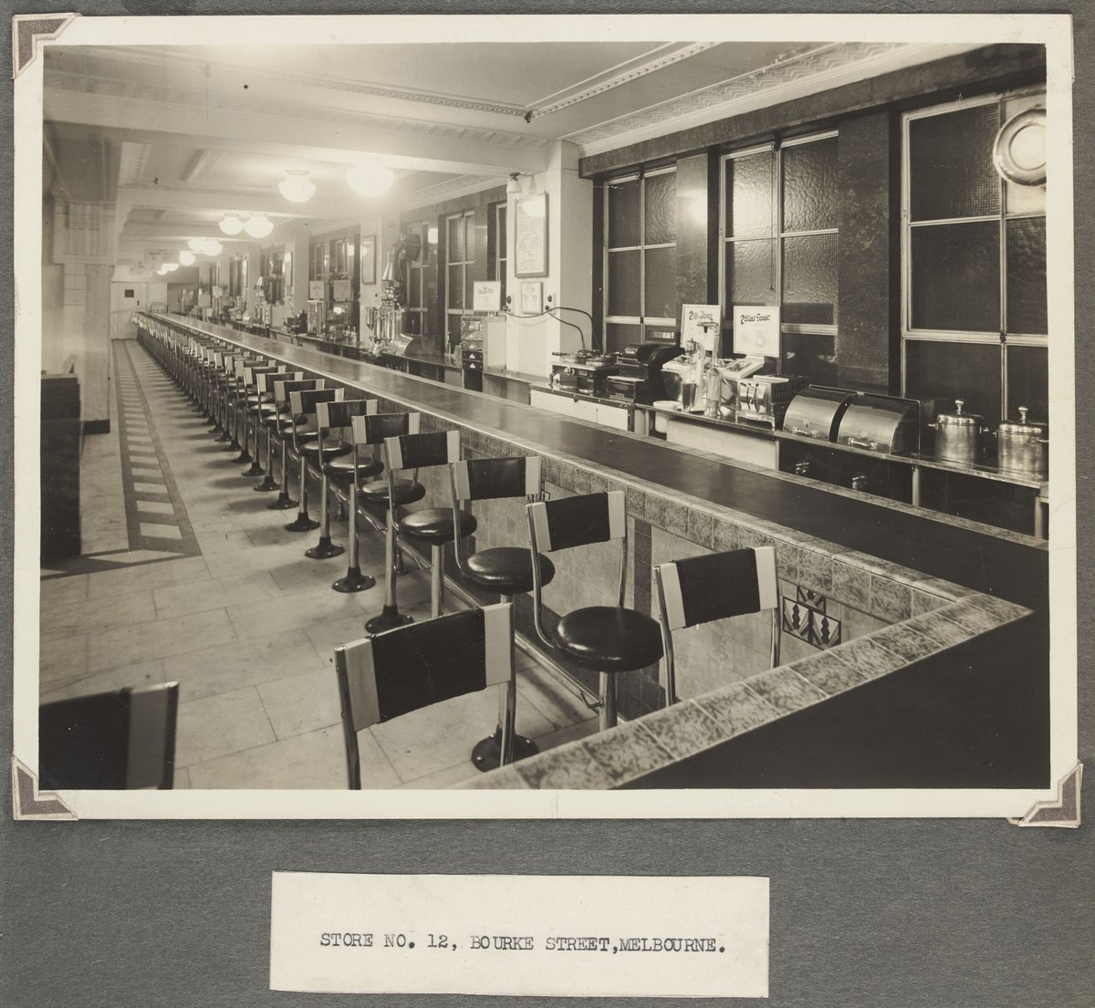 Snack food bar Bourke Street Store No. 12, Melbourne City (1940s)