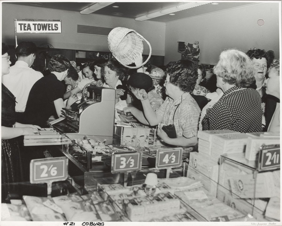 Interior of Coles store with women crowding to be served probably at sale time Coburg Store No. 21 (1948–51)