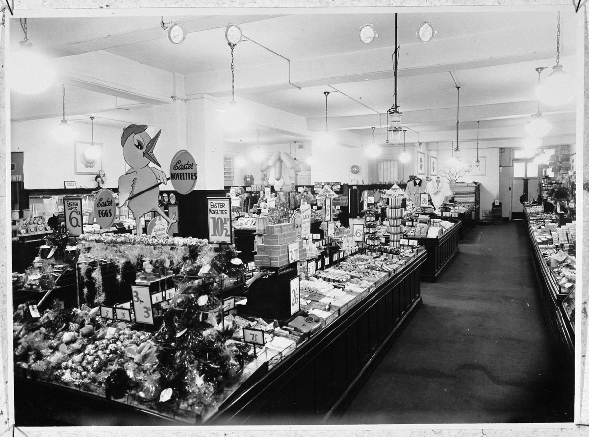 Interior of store showing counters displaying goods for Easter at Prahran Coles Variety Store No. 2 (1930–35)