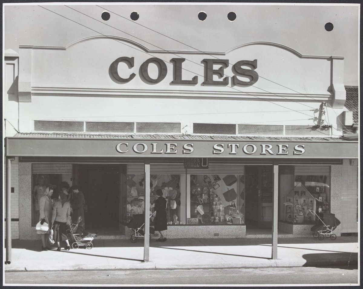 Facade showing female shoppers with push chairs in front of display windows of Coles Chelsea Store No. 95 (1945–49)