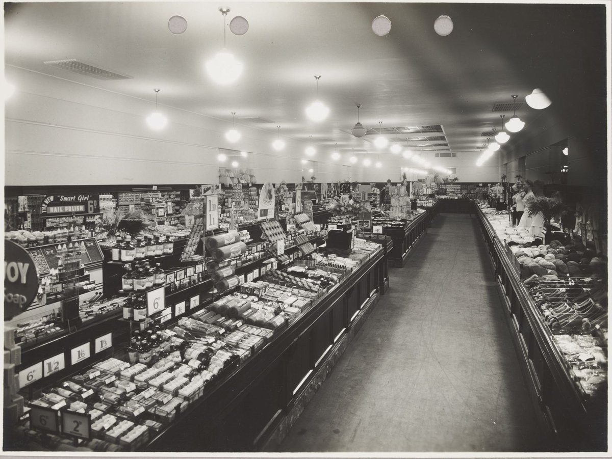 Interior of Coles store with merchandise priced from 2d at Northcote Store No. 16 (1940)