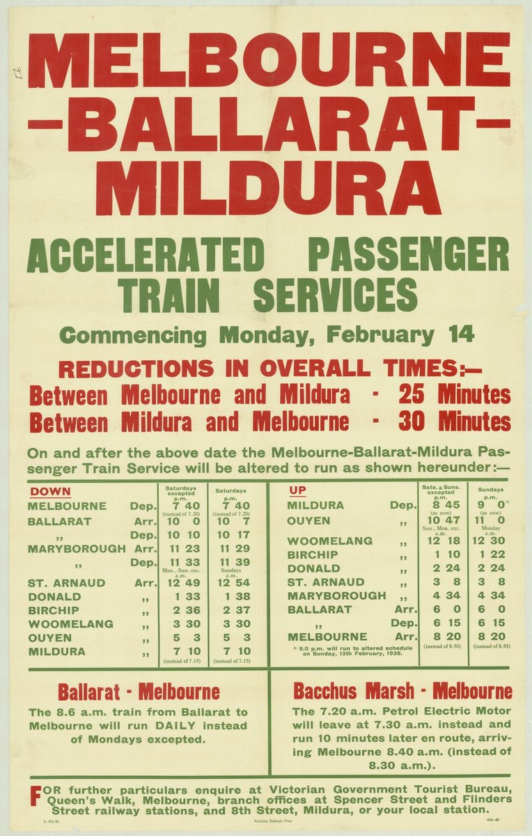 Melbourne - Ballarat - Mildura - accelerated passenger train services commencing Monday February 14 (1935–42)