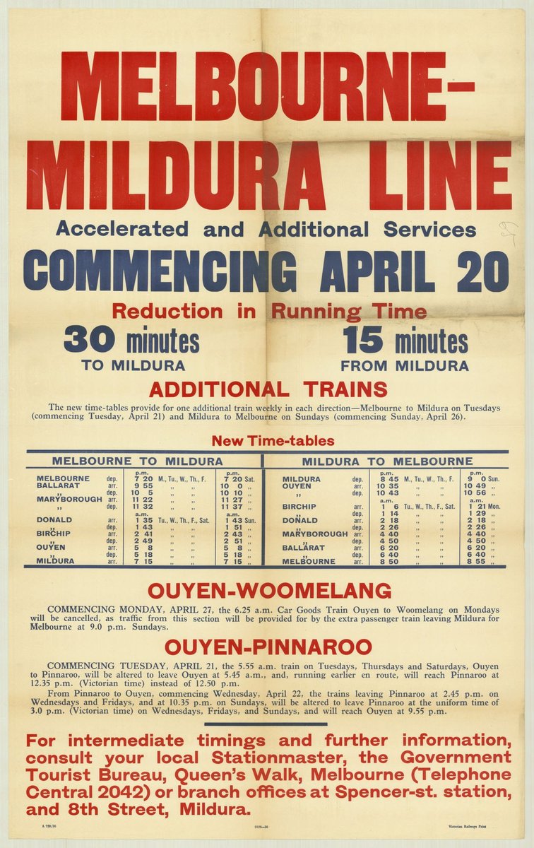 Melbourne - Mildura line - accelerated and additional services commencing April 20 (1935–42)
