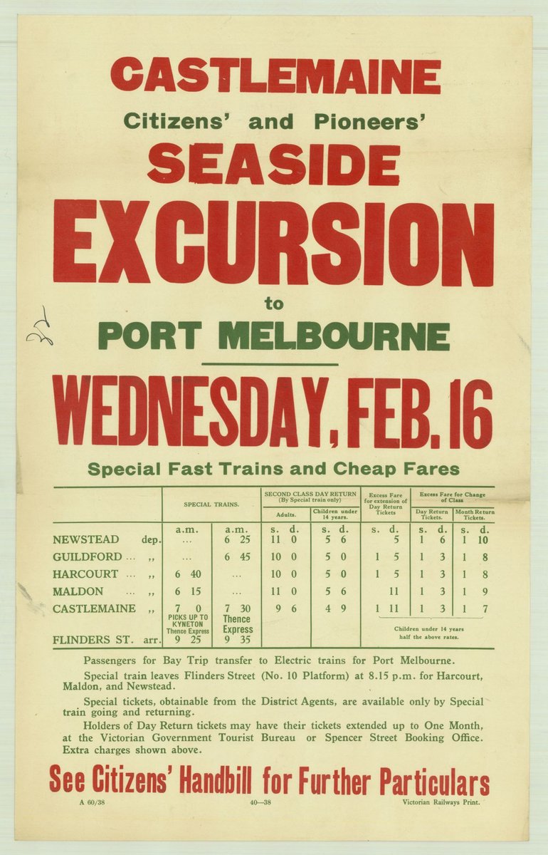 Castlemaine citizens' and pioneers' seaside excursion to Port Melbourne - Wednesday Feb. 16 (1935–42)