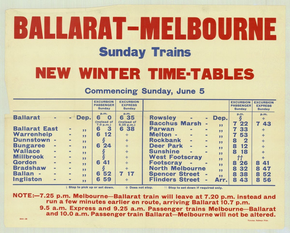 Ballarat-Melbourne Sunday trains - new winter timetables - commencing Sunday June 5 (1935–42)