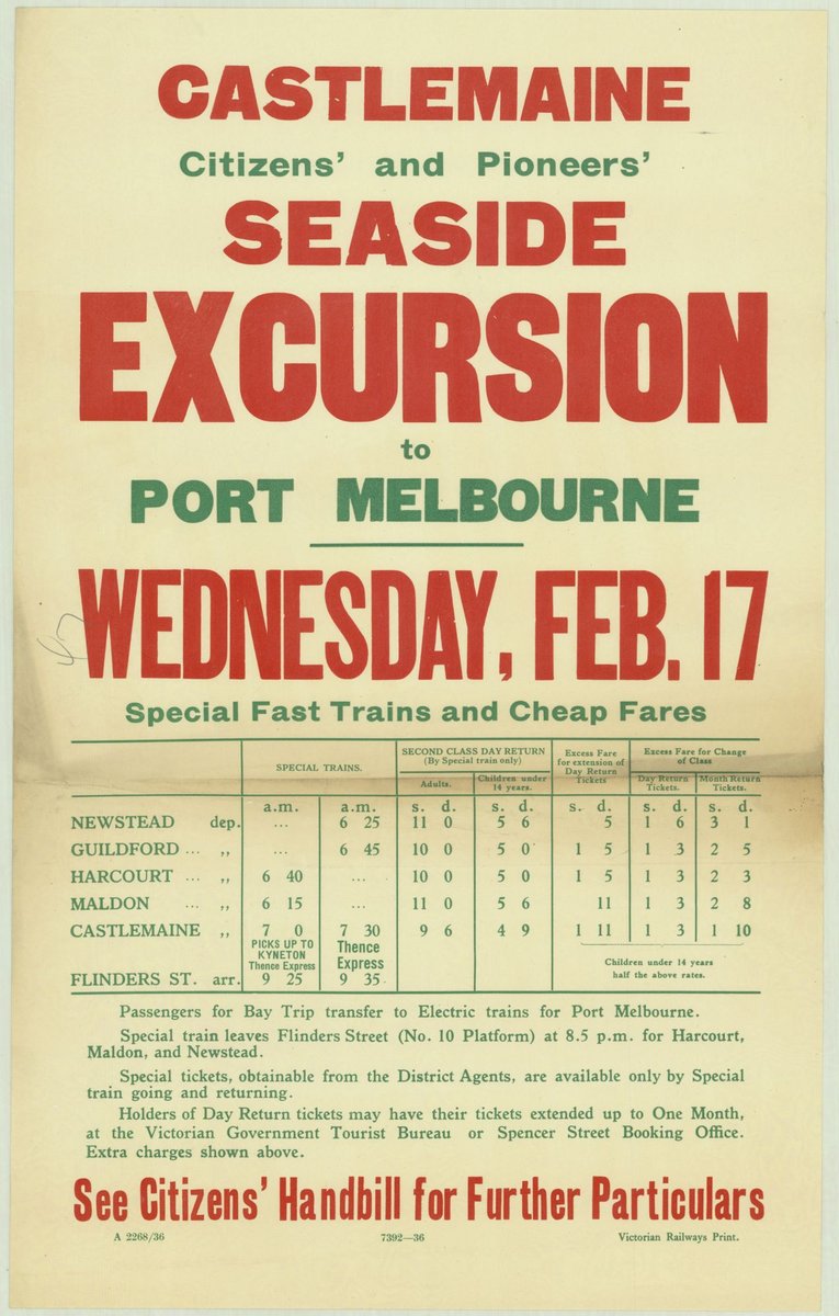 Castlemaine citizens' and pioneers' seaside excursion to Port Melbourne - Wednesday Feb. 17 (1935–42)