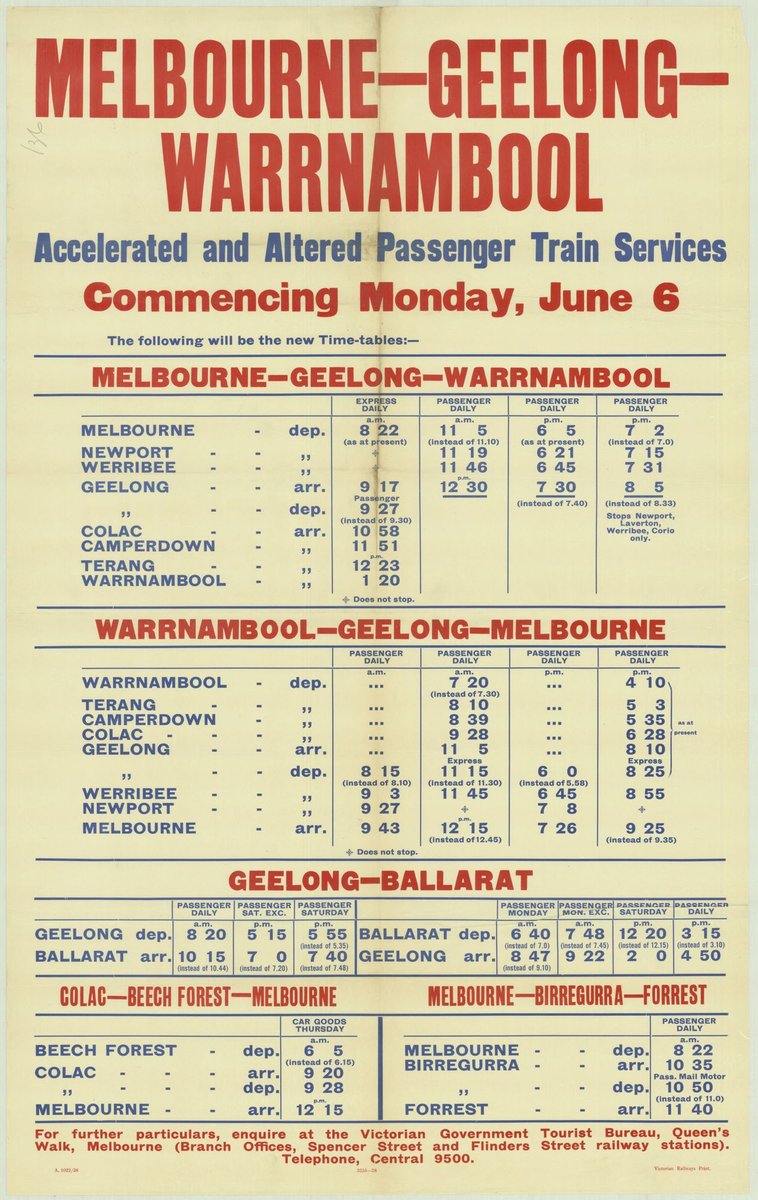Melbourne - Geelong - Warrnambool accelerated and altered passenger train services commencing Monday June 6 (1935–42)