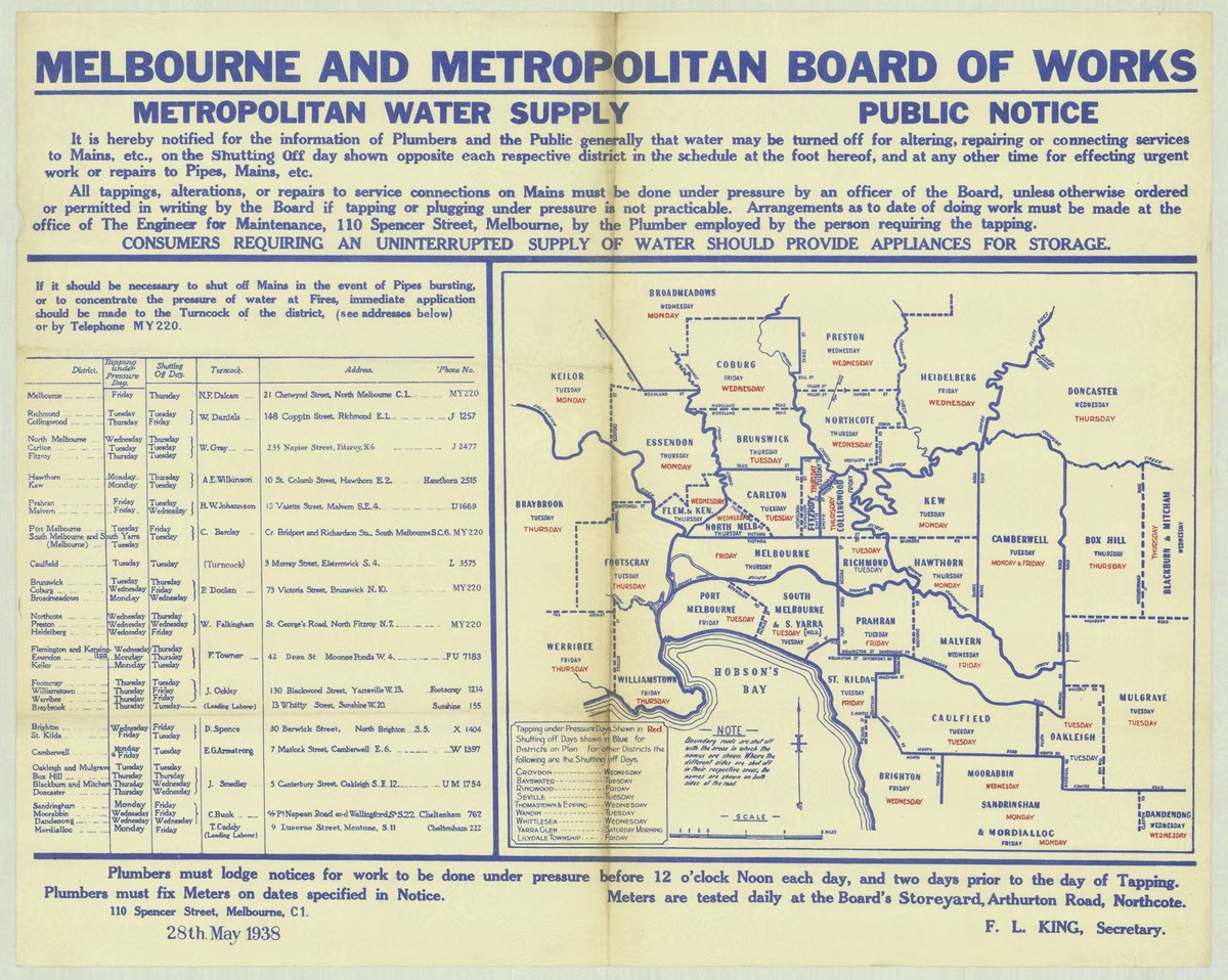 Melbourne and Metropolitan Board of Works - Metropolitan water supply public notice (1938)