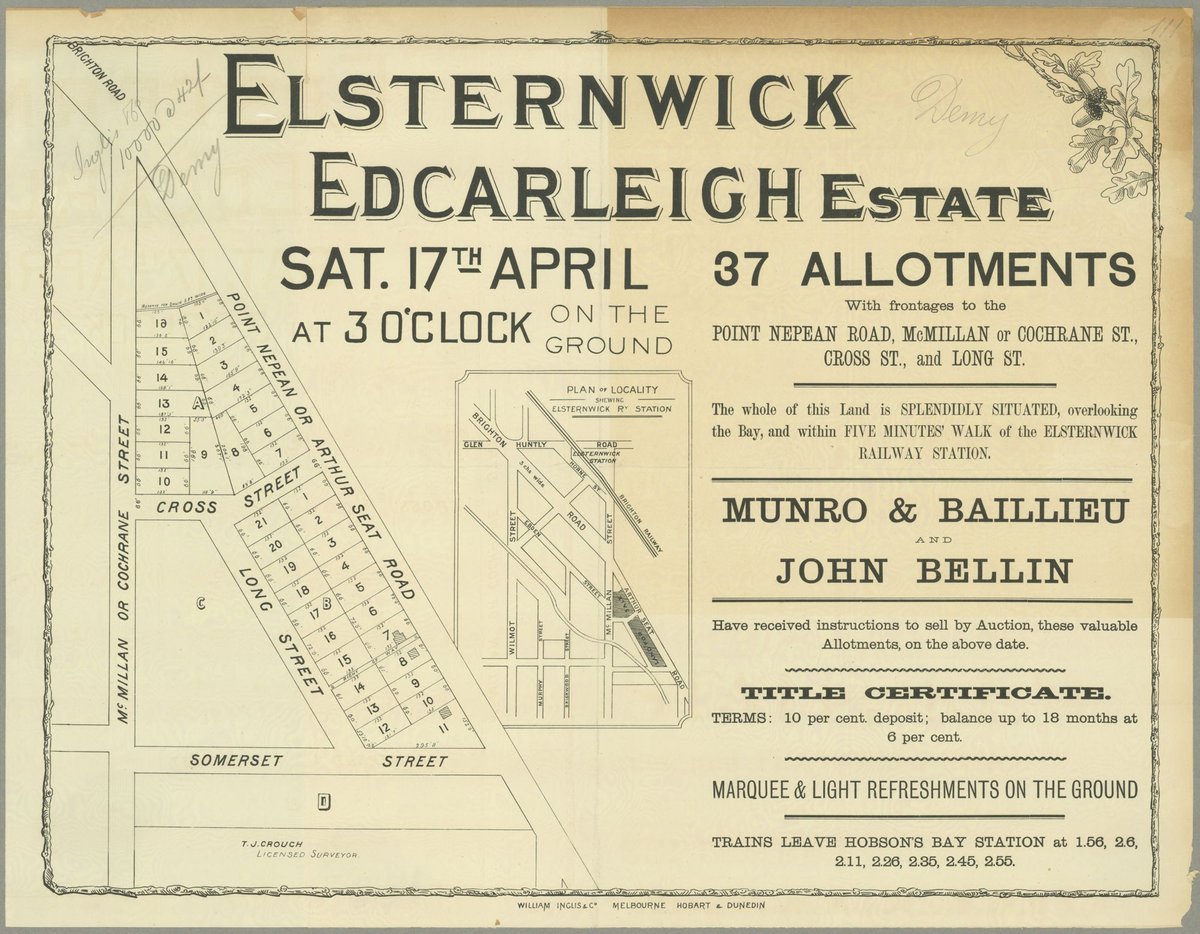 Elsternwick Edcarleigh Estate [Auction notice] (1886)