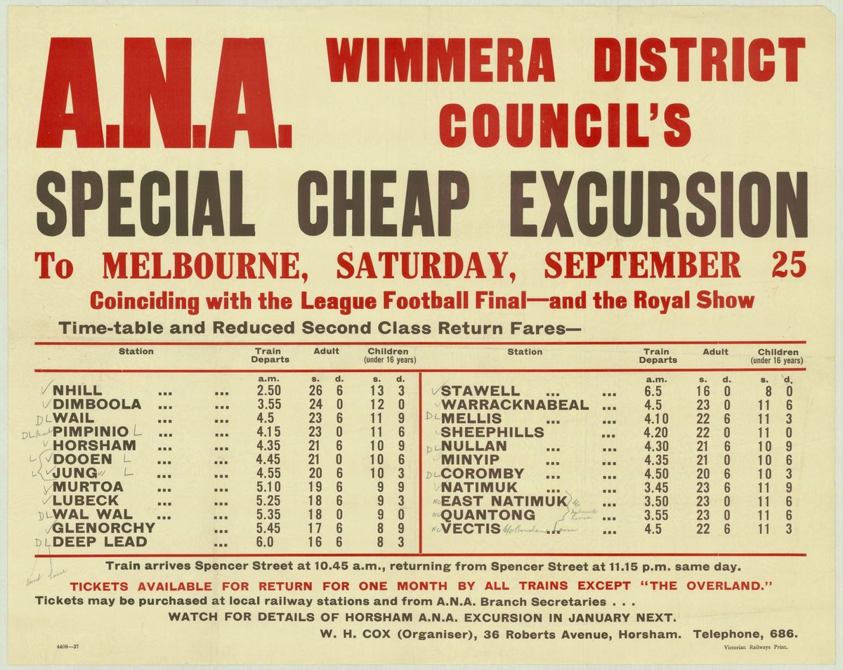 A.N.A. Wimmera district council's special cheap excursion to Melbourne - Saturday September 25 (1935–42)