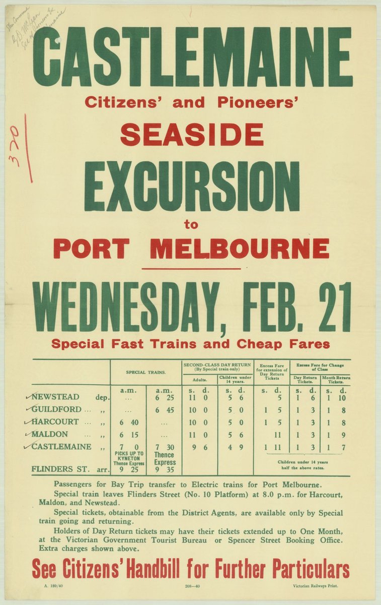 Castlemaine citizens' and pioneers' seaside excursion to Port Melbourne Wednesday Feb 21 (1935–42)