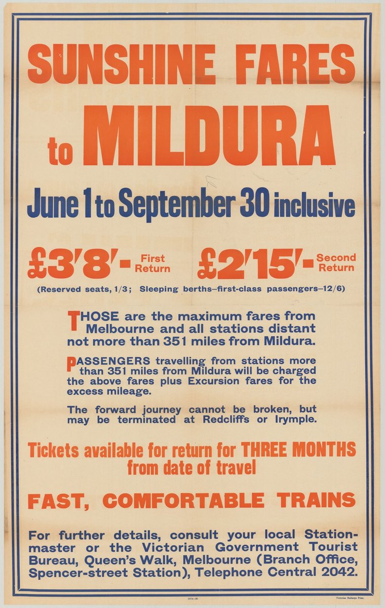 Sunshine fares to Mildura - June 1 to September 30 inclusive (1935–42)