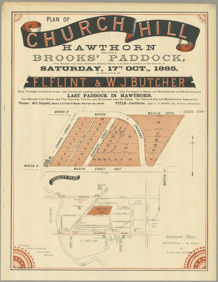 Plan of Church Hill, Hawthorn, lately known as Brooks' Paddock [Auction notice] (1885)