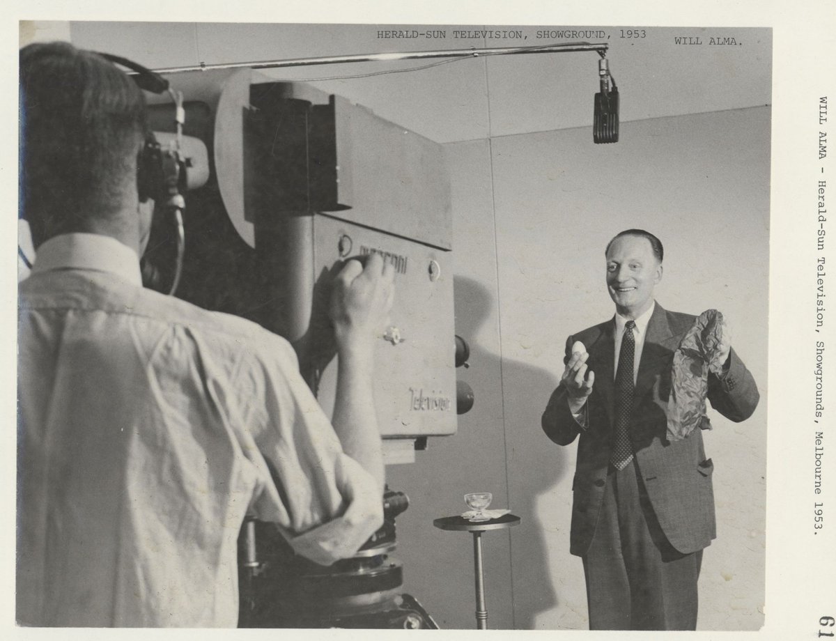 Will Alma before Herald-Sun television, Showgrounds, Melbourne, 1953, Flemington (c. 1953)