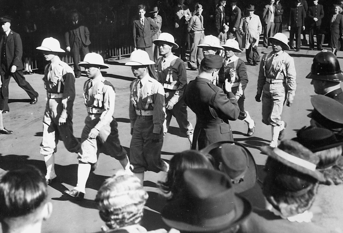 Filipino soldiers marching in Melbourne, Victoria, World War II (c. 1942)