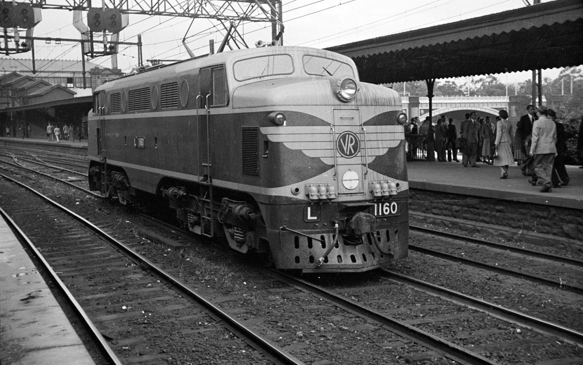 Victorian Railways train at Flinders Street station, Melbourne City (1954)