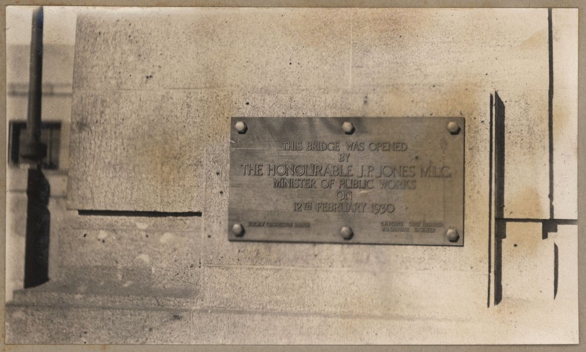 Plaque commemorating the opening of the Spencer Street bridge, February, 1930 and general view of bridge, Melbourne City (c. 1930)