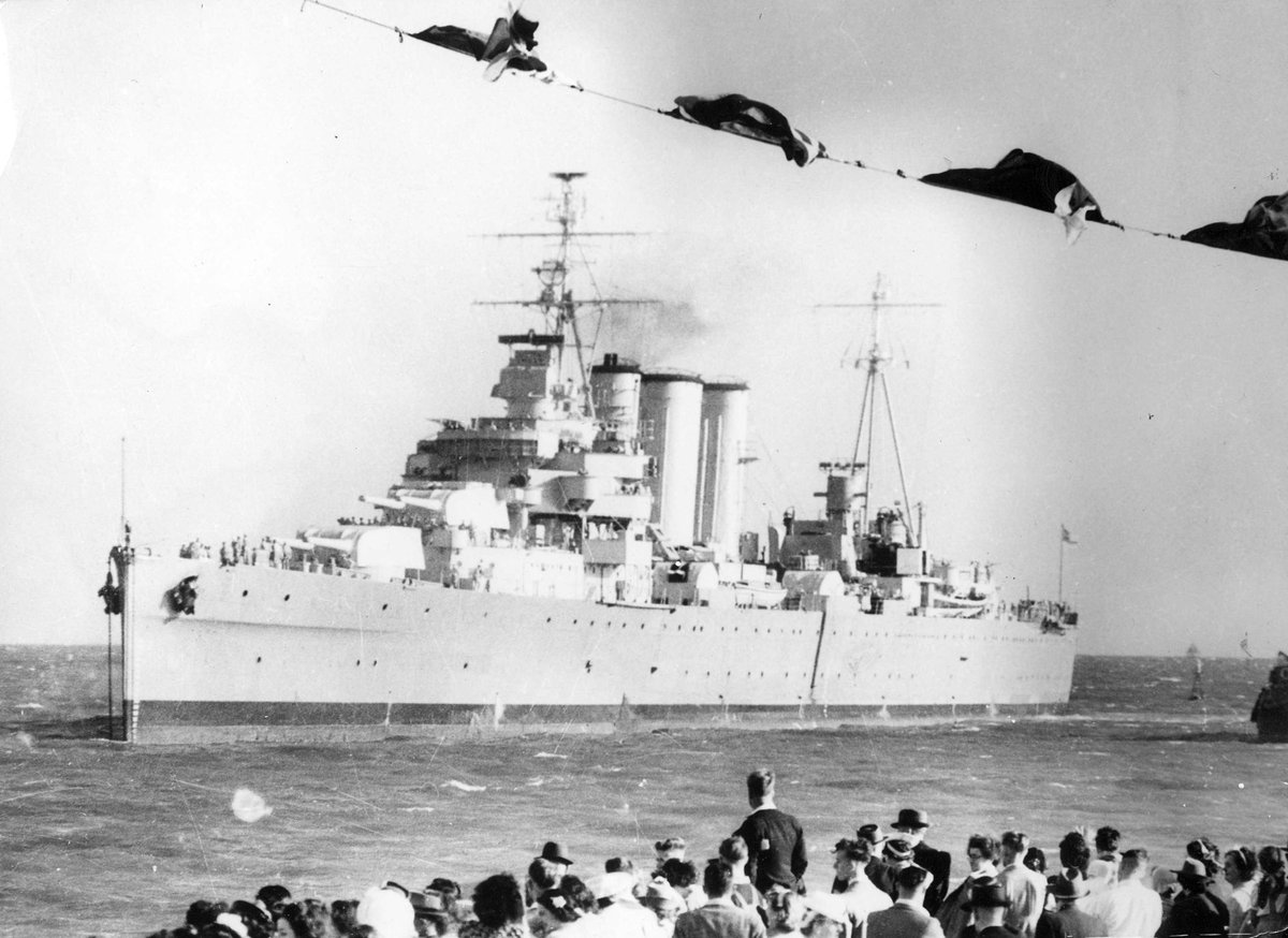 H.M.A.S Australia arriving in Melbourne port (c. 1946)
