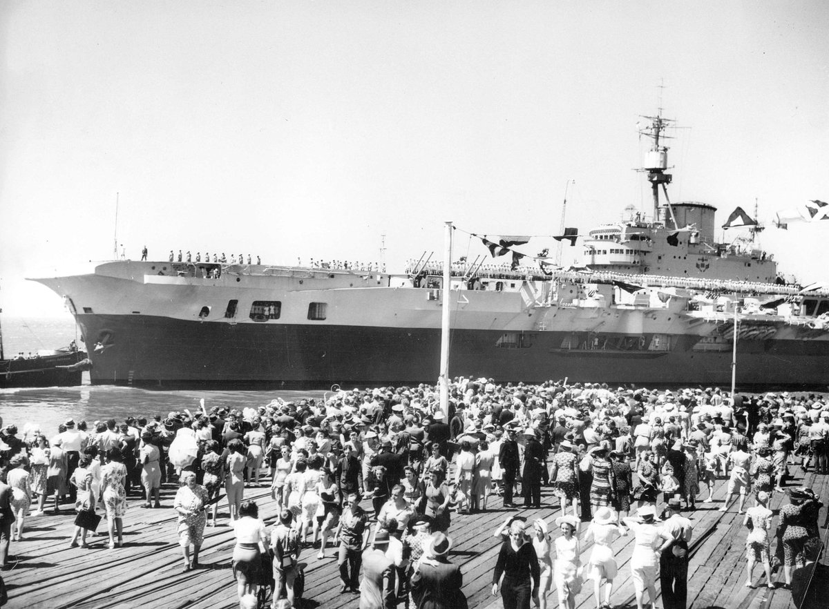 Visit of British aircraft carrier H.M.S. Implacable to Melbourne, 1946, Port Melbourne