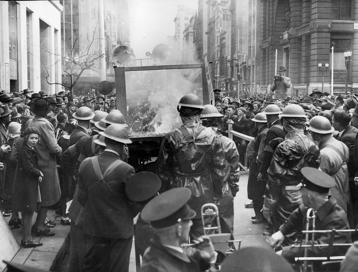 Fire Brigade & A.R.P. i.e. Air Raid Precautions demonstration in connection with the War Savings Week in Collins St, Melbourne City (1939–45)