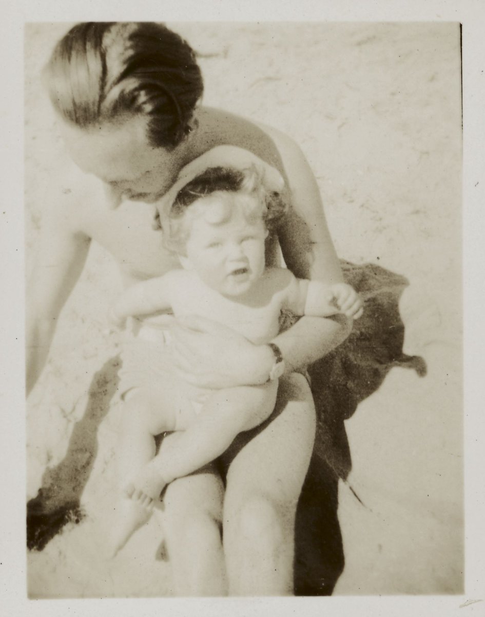 At St. Kilda, 9 months, 1945 Albert Tucker, Joy Hester and Sweeney Tucker on the beach, St. Kilda, St Kilda