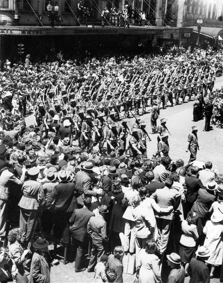 17th Brigade marching through Melbourne, Melbourne City (c. 1943)