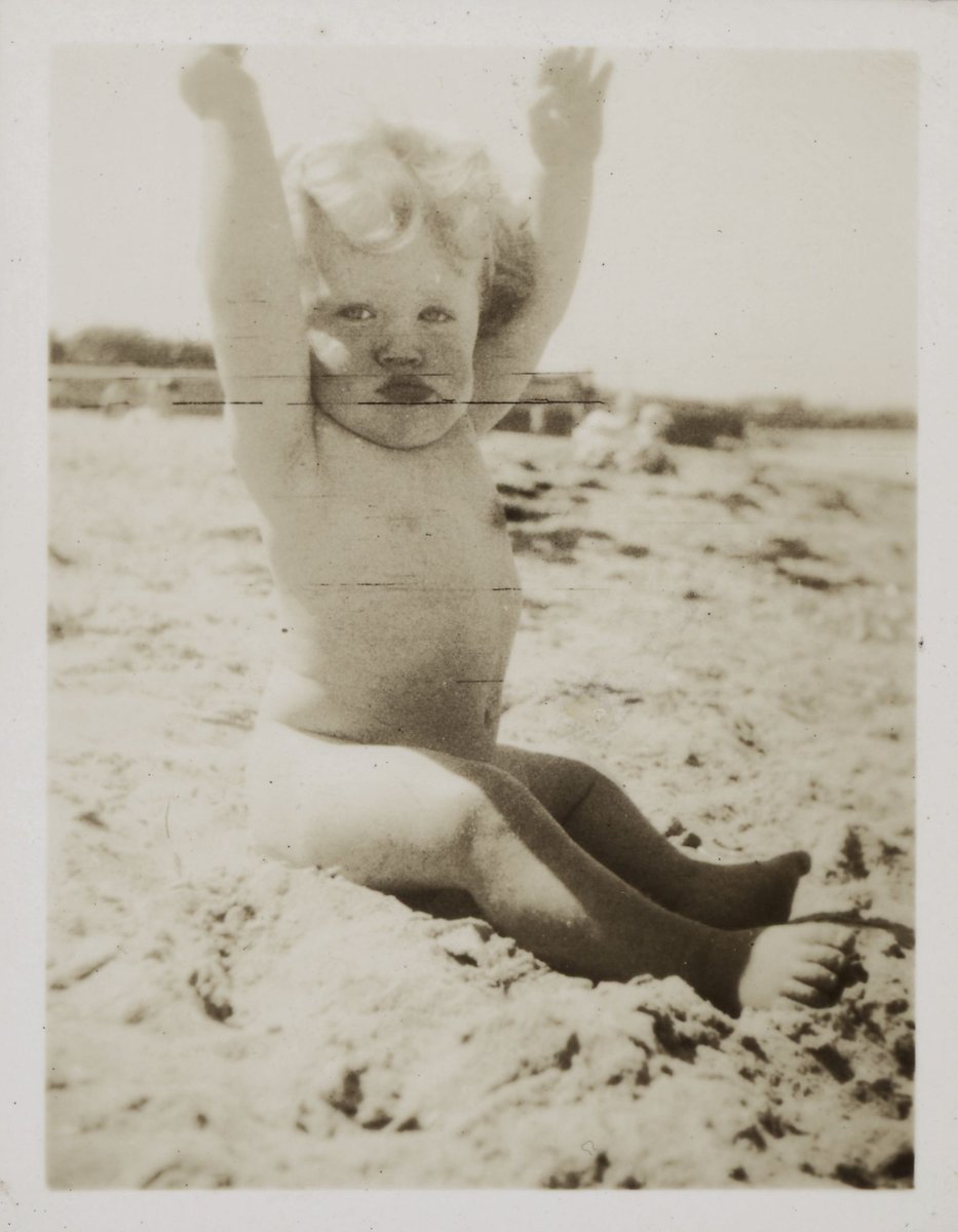 At St. Kilda, 9 months, 1945 Albert Tucker, Joy Hester and Sweeney Tucker on the beach, St. Kilda, St Kilda