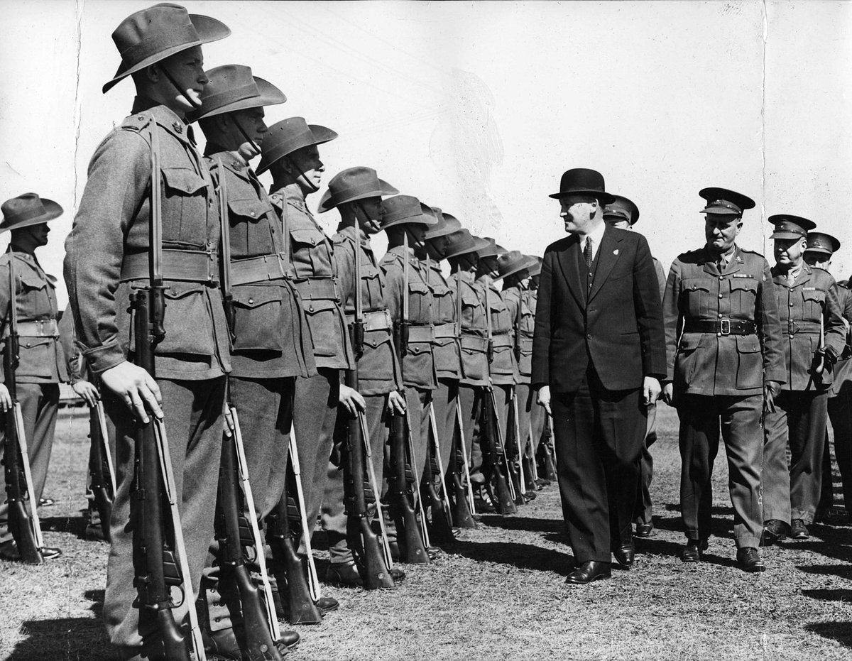 Lord mayor inspects guard at Royal Park, Parkville (c. 1940)