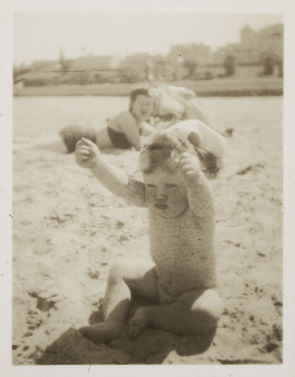 At St. Kilda, 9 months, 1945 Albert Tucker, Joy Hester and Sweeney Tucker on the beach, St. Kilda, St Kilda