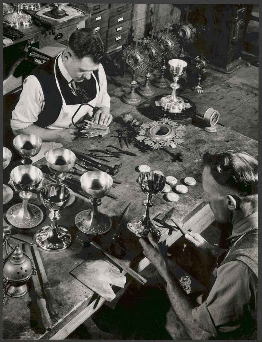 Interior of Albion Metalware, Richmond, manufacture of religious goods (1950)