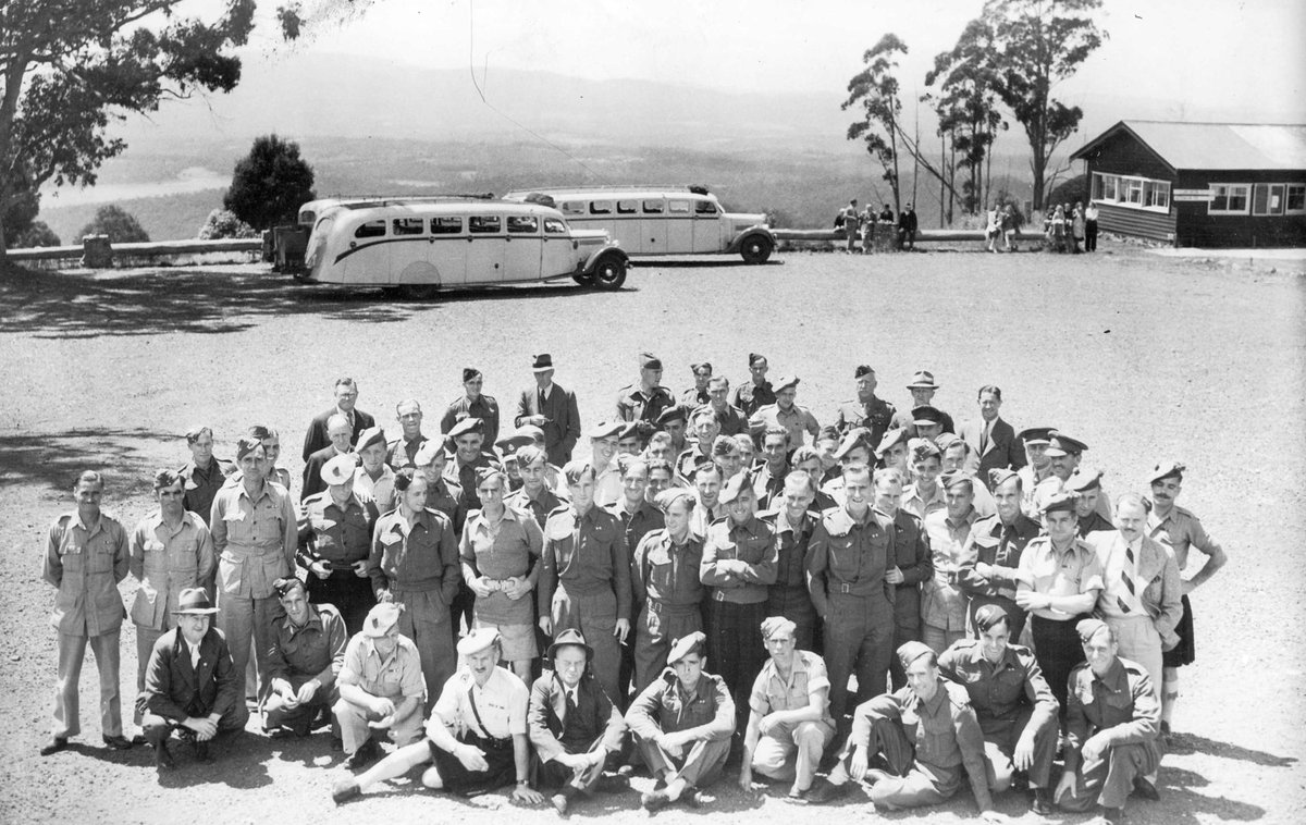 Visit to the Dandenong Ranges by soldiers from British regiments stationed in Melbourne, hosted by Lord Mayor of Melbourne, Cr. Nettlefold (c. 1944)