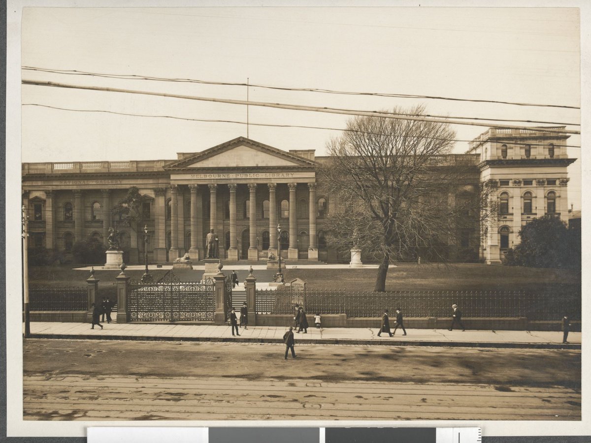 Exterior of the State Library of Victoria from Swanston Street, circa 1910, Melbourne City (c. 1910)