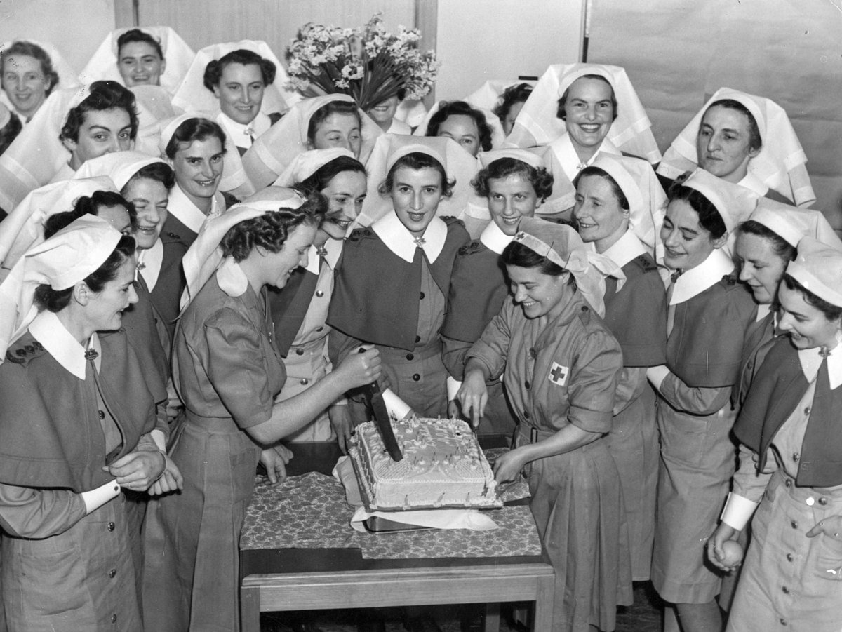 [illegible] Birthday Party of A.A.N.S. at Heidelberg Military Hospital ... birthday cake officially cut by Matron in Chief Miss Sage (c. 1945)