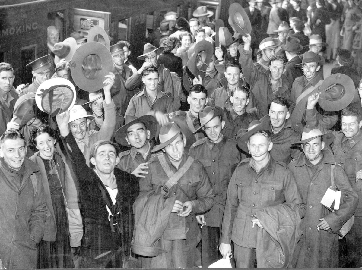 Men who have seen service in Rabaul are shown as they arrived in Melbourne (1943?)