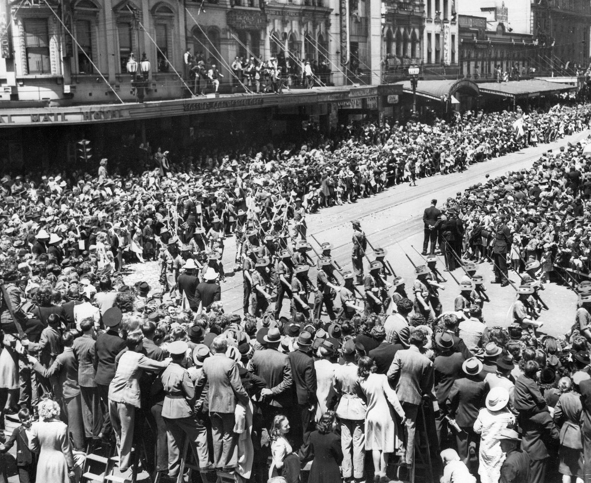 17th Brigade marching through Melbourne, Melbourne City (c. 1943)
