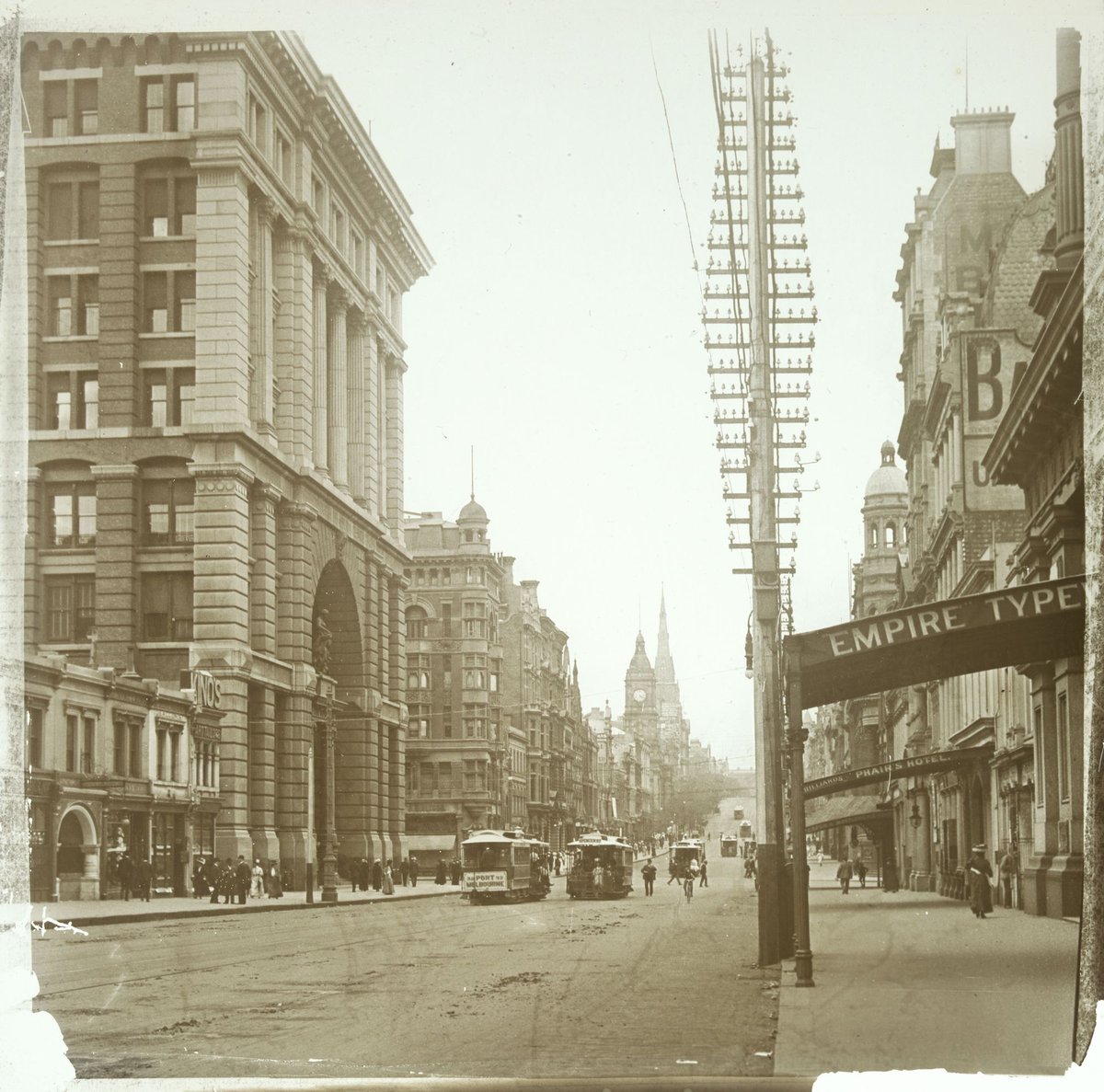 Collins Street looking east from between Queen and Elizabeth Streets, Melbourne, Melbourne City (1880–1938)