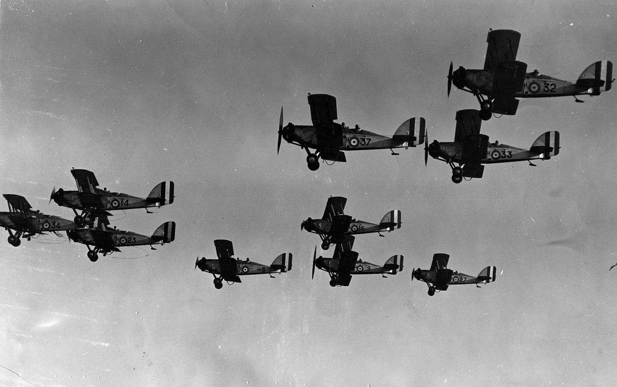 Avro Ansons in flight, Westland Wapiti aircraft from the No. 1 Flying Training School and Hawker Demons before take off at R.A.A.F. Station, Richmond (1938–39)