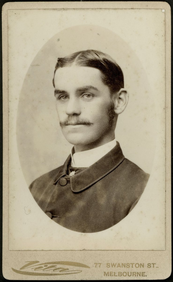 Man, bust, to right, has moustache and short hair with centre part, Melbourne (c. 1886)