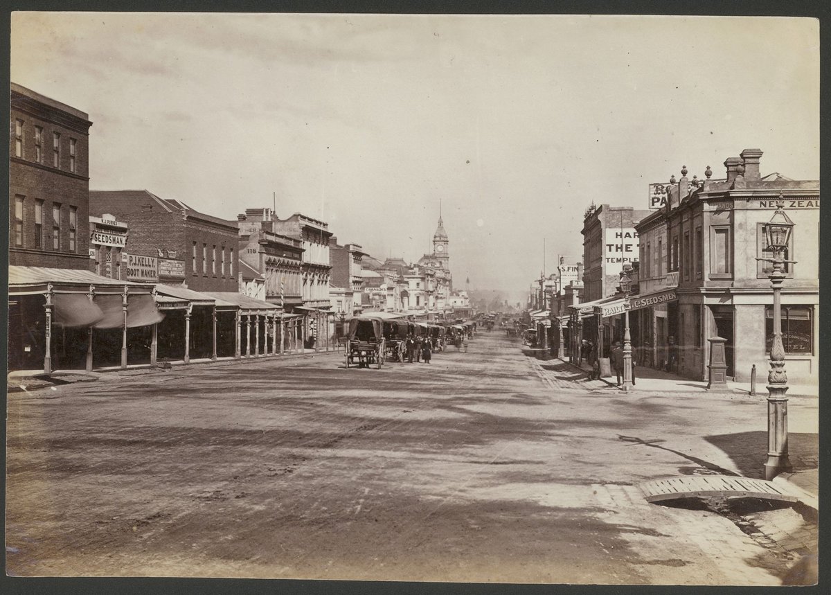 Swanston Street looking S [i.e. South] from Lonsdale St, Melbourne City (1870–80)