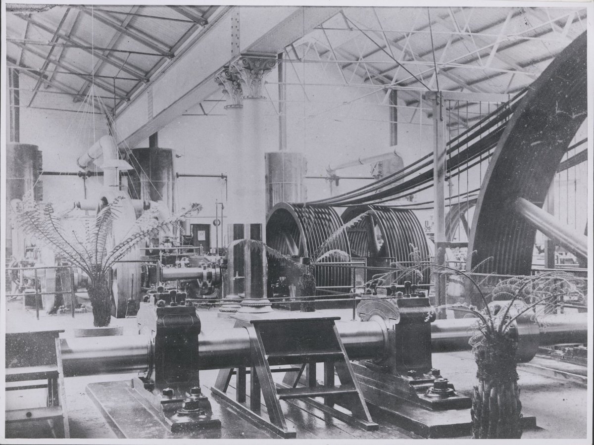 Interior of cable tram powerhouse, corner of Toorak Road and Chapel Street, South Yarra, Vic (c. 1916)