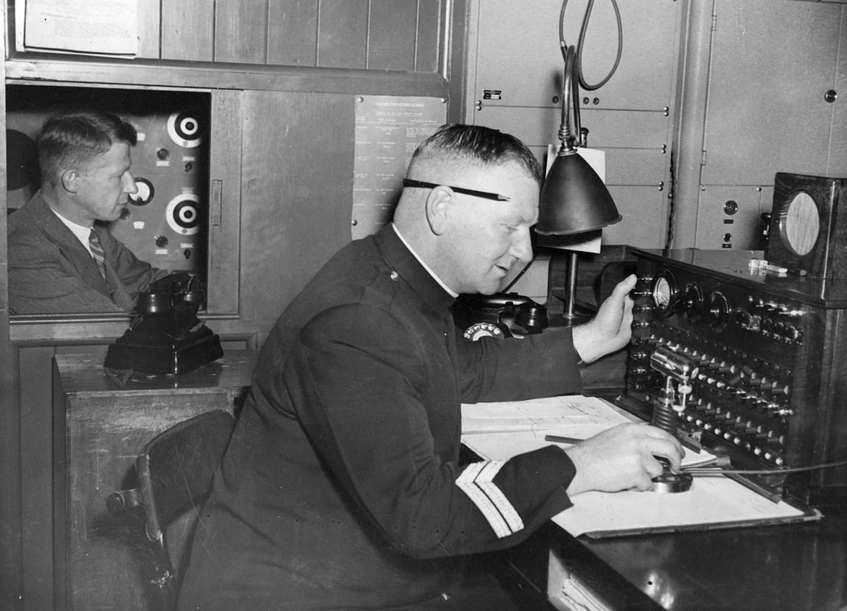 State control room for Air Raid Precautions Services at Russell Street Police Headquarters: A.R.P Personnel and policeman, Melbourne City (c. 1941)