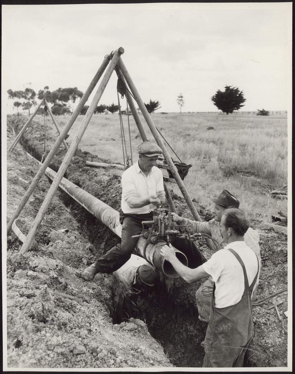 "Construction of 36-mile oil pipeline, running underground from the Shell Refinery at Corio to the Company's Newport installation" (1950–54)