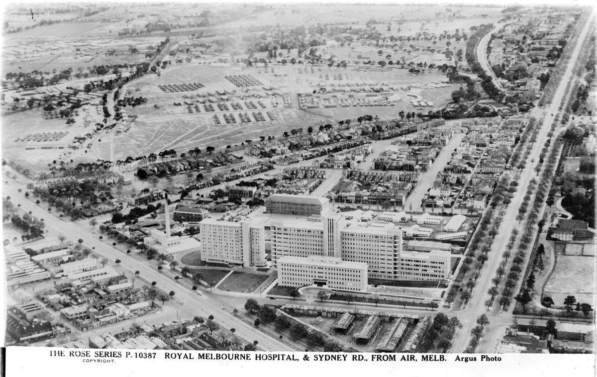 ROYAL MELBOURNE HOSPITAL & SYDNEY RD., FROM AIR, MELB. [i.e. Melbourne], Melbourne City (1920–54)