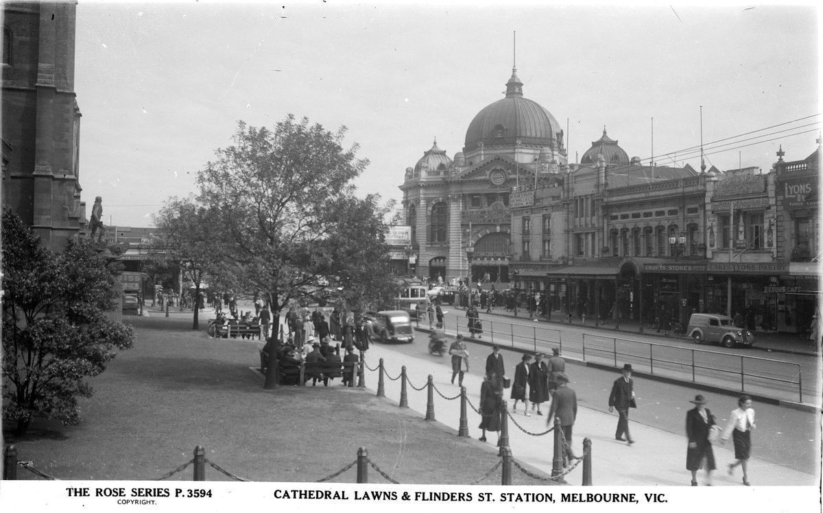 Cathedral Lawns & Flinders St. Station, Melbourne, Vic, Melbourne City (1920–54)