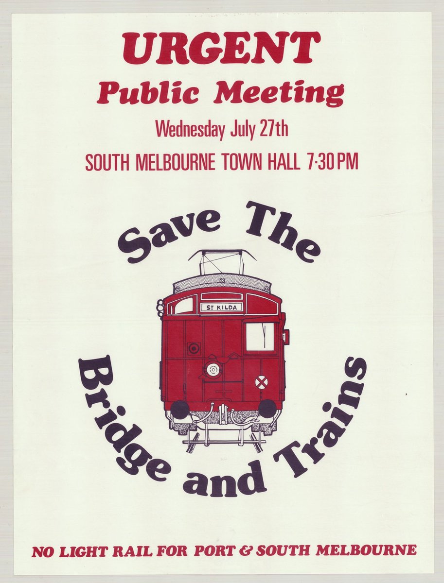 Urgent public meeting Wednesday July 27th South Melbourne Town Hall 7.30 pm - Save the bridge and trains - no light rail for Port & South Melbourne, Melbourne City (1935–42)