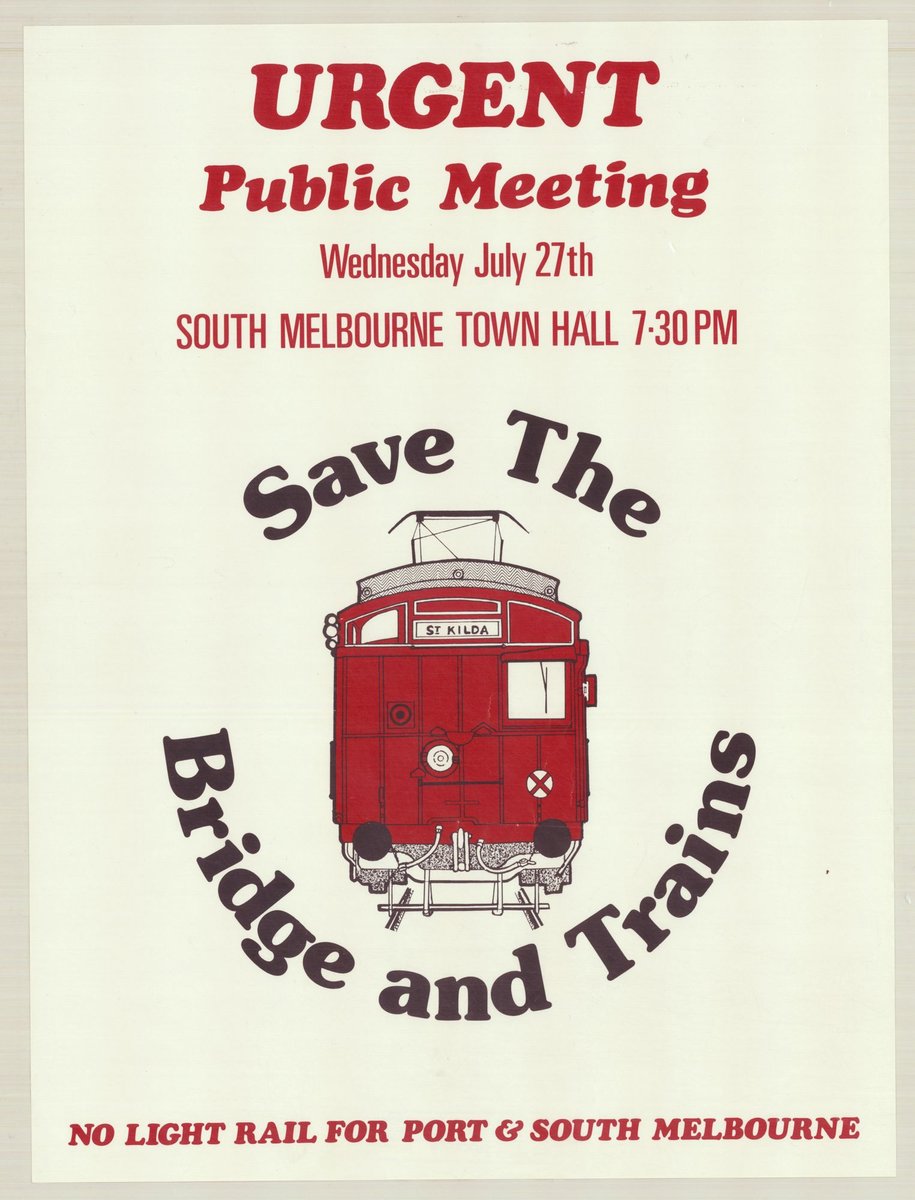 Urgent public meeting Wednesday July 27th South Melbourne Town Hall 7.30 pm - Save the bridge and trains - no light rail for Port & South Melbourne, Melbourne City (1935–42)